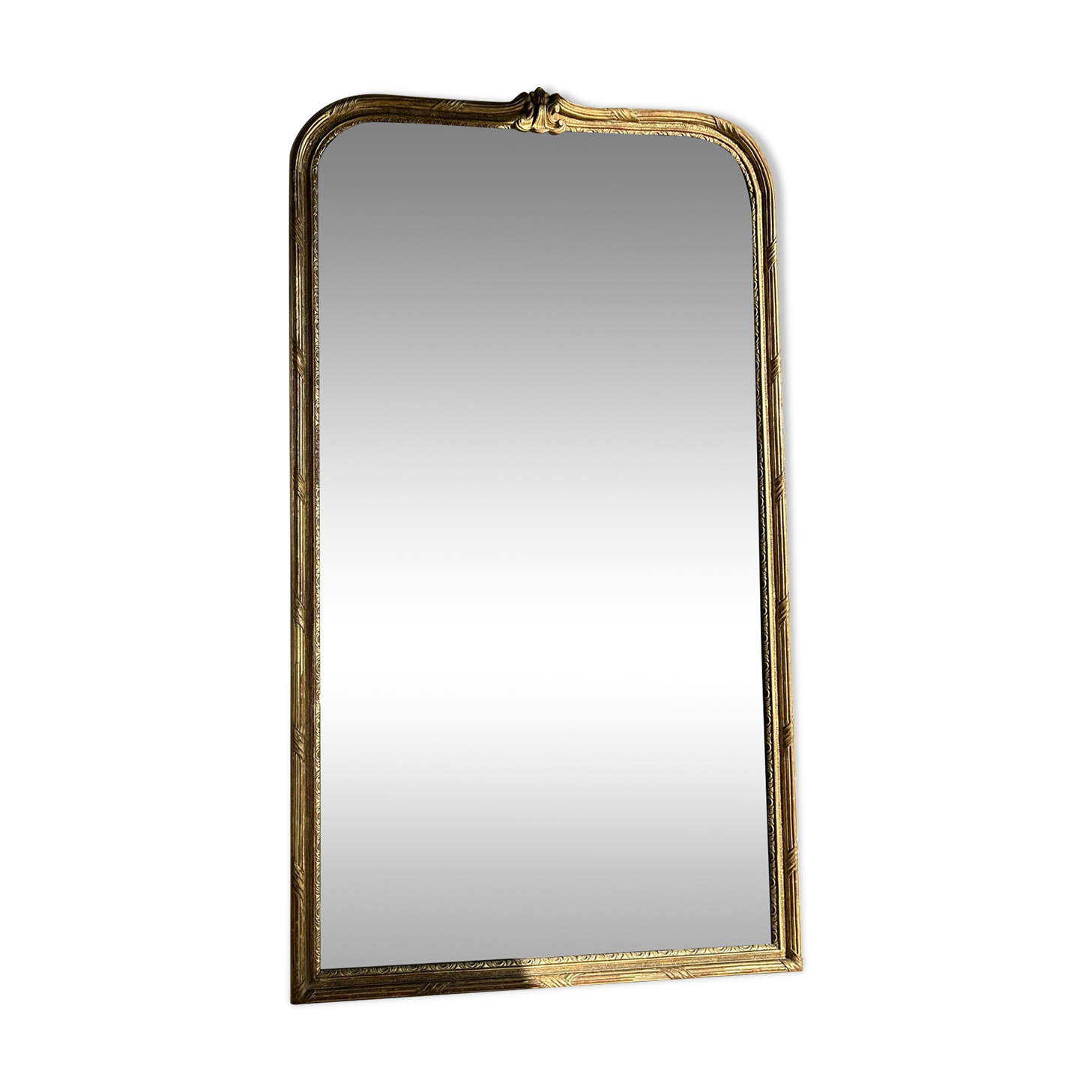 Large gilded mirror 19th century rounded corners mercury glass Louis XVI style
