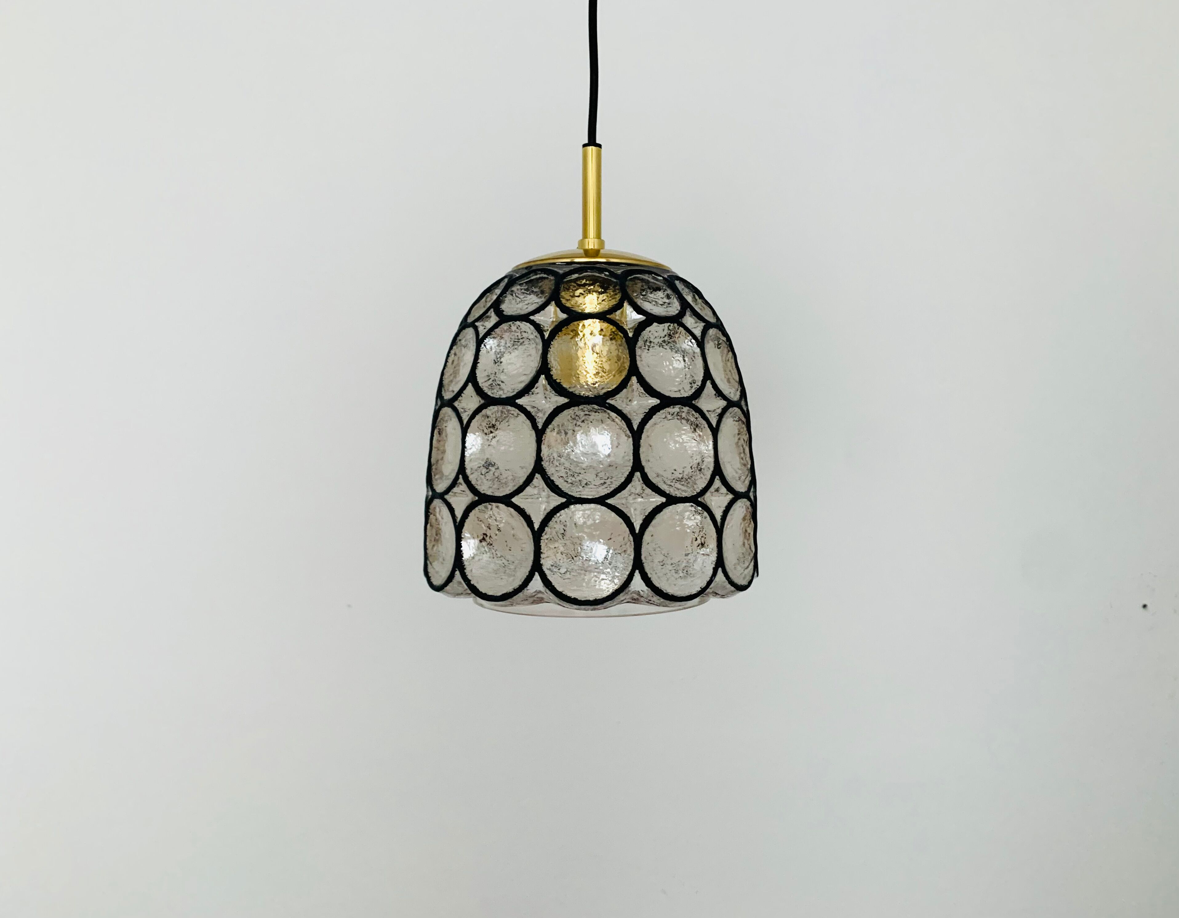 Iron ring design glass pendant lamp by Glashütte Limburg