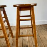 Pair of high stools / bar varnished wood 60-70s