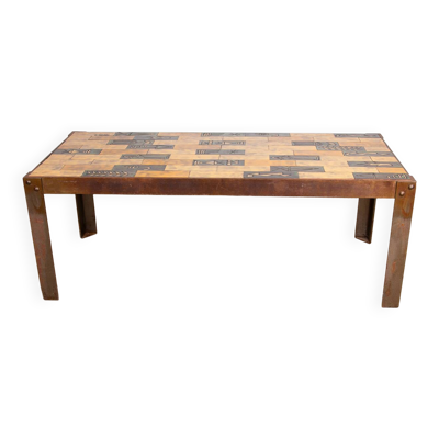 Table basse en céramique émaillée et acier Jean Garbero Vallauris 1950.