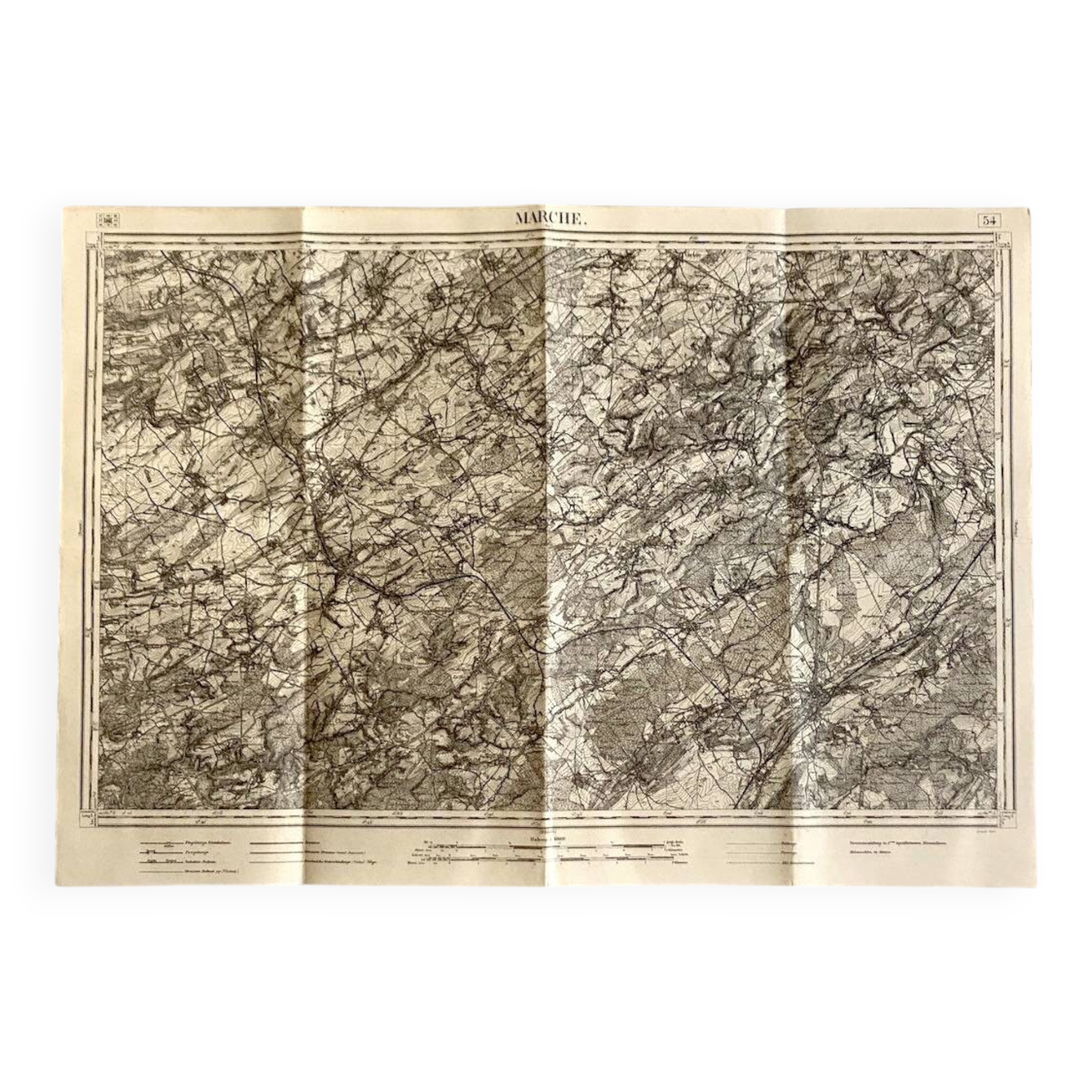 Map of the surroundings of Marche-en-Famenne Belgium vintage 1914