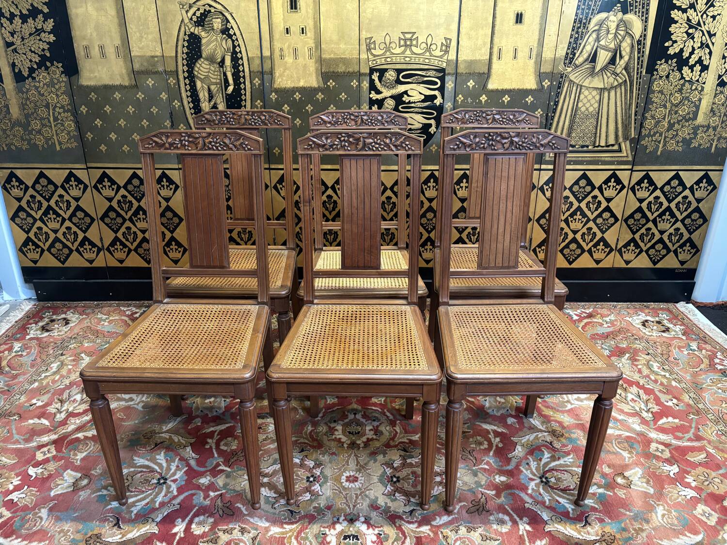 6 art deco cane chairs