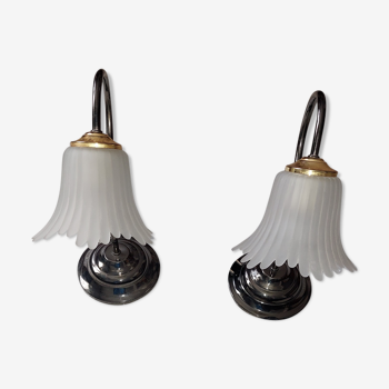Set of 2 table lamps lampshade in opaline tulip glass Hufnagel Leuchten vintage