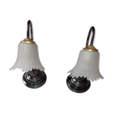 Set of 2 table lamps lampshade in opaline tulip glass Hufnagel Leuchten vintage