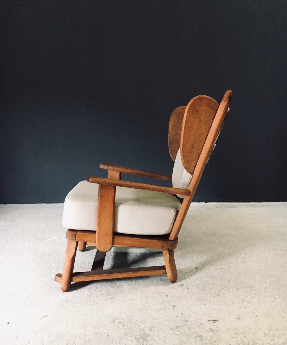 Brutalist Oak Wingback Lounge Chair, Netherlands, 1950s