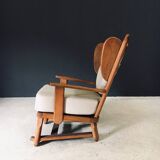 Brutalist Oak Wingback Lounge Chair, Netherlands, 1950s