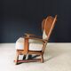 Brutalist Oak Wingback Lounge Chair, Netherlands, 1950s