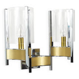 Gaetano Sciolari Large Wall Sconces / Sconces, Chrome, Brass, Glass, 1970s
