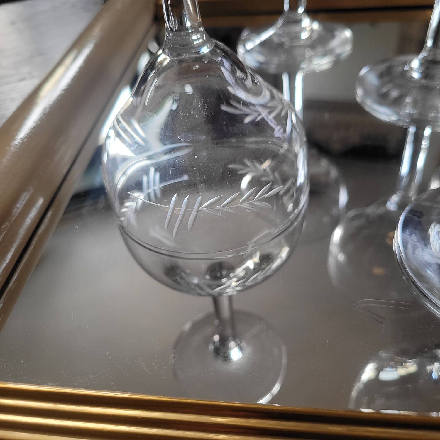 8 vintage stemmed glasses, French glassware, 1950s.