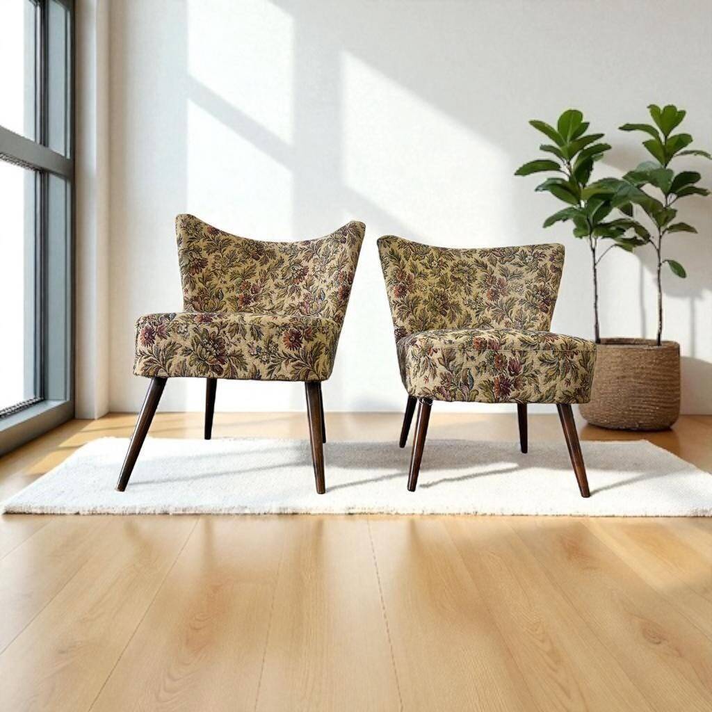 Set of 2 vintage floral cocktail armchairs