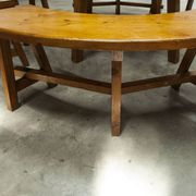 Brutalist ensemble round table 113cm and its 4 rounded stools 1960