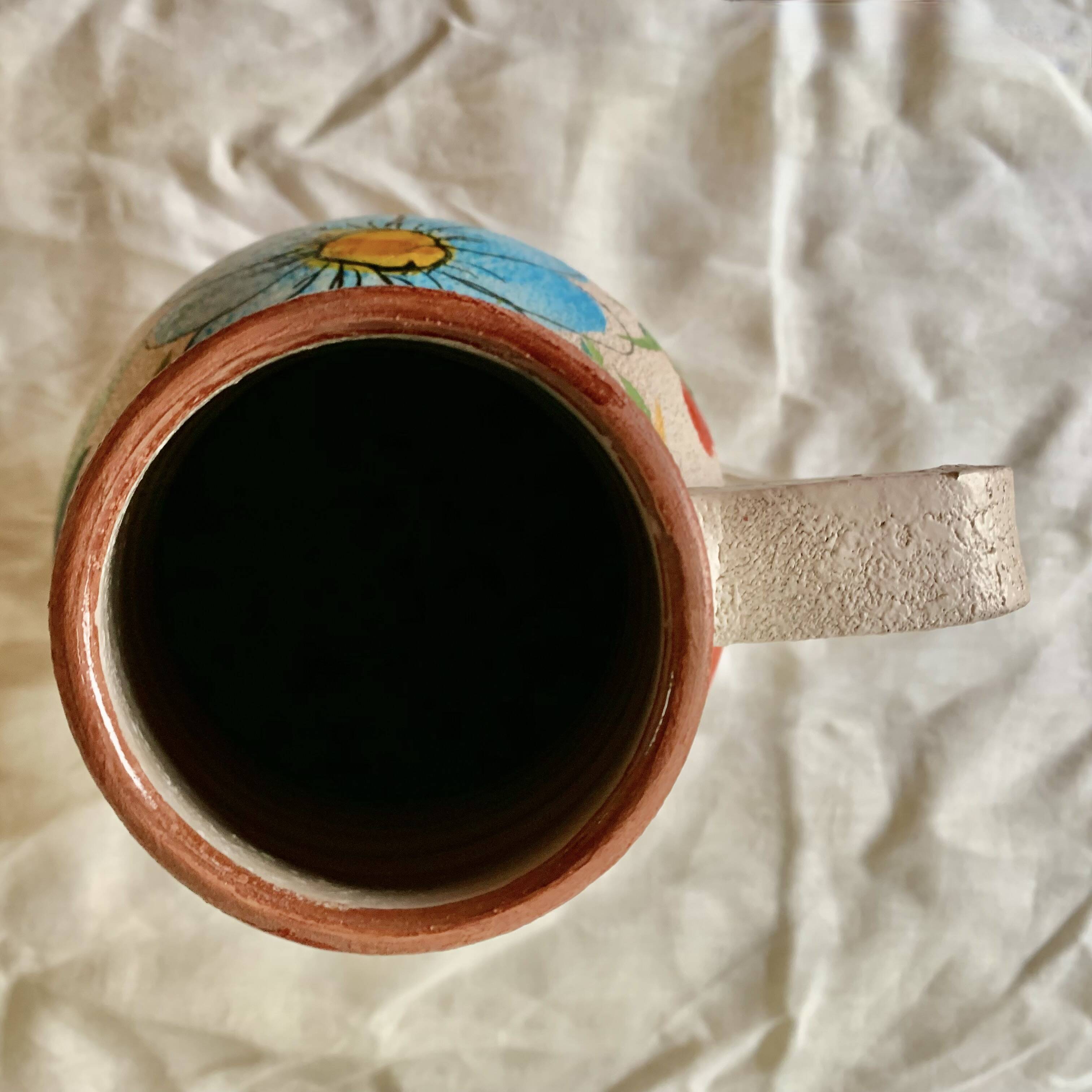 Large vintage ceramic vase - hand-painted floral decoration - Italy