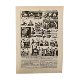 Lithographie gravure sur la pâtisserie confiserie de 1922