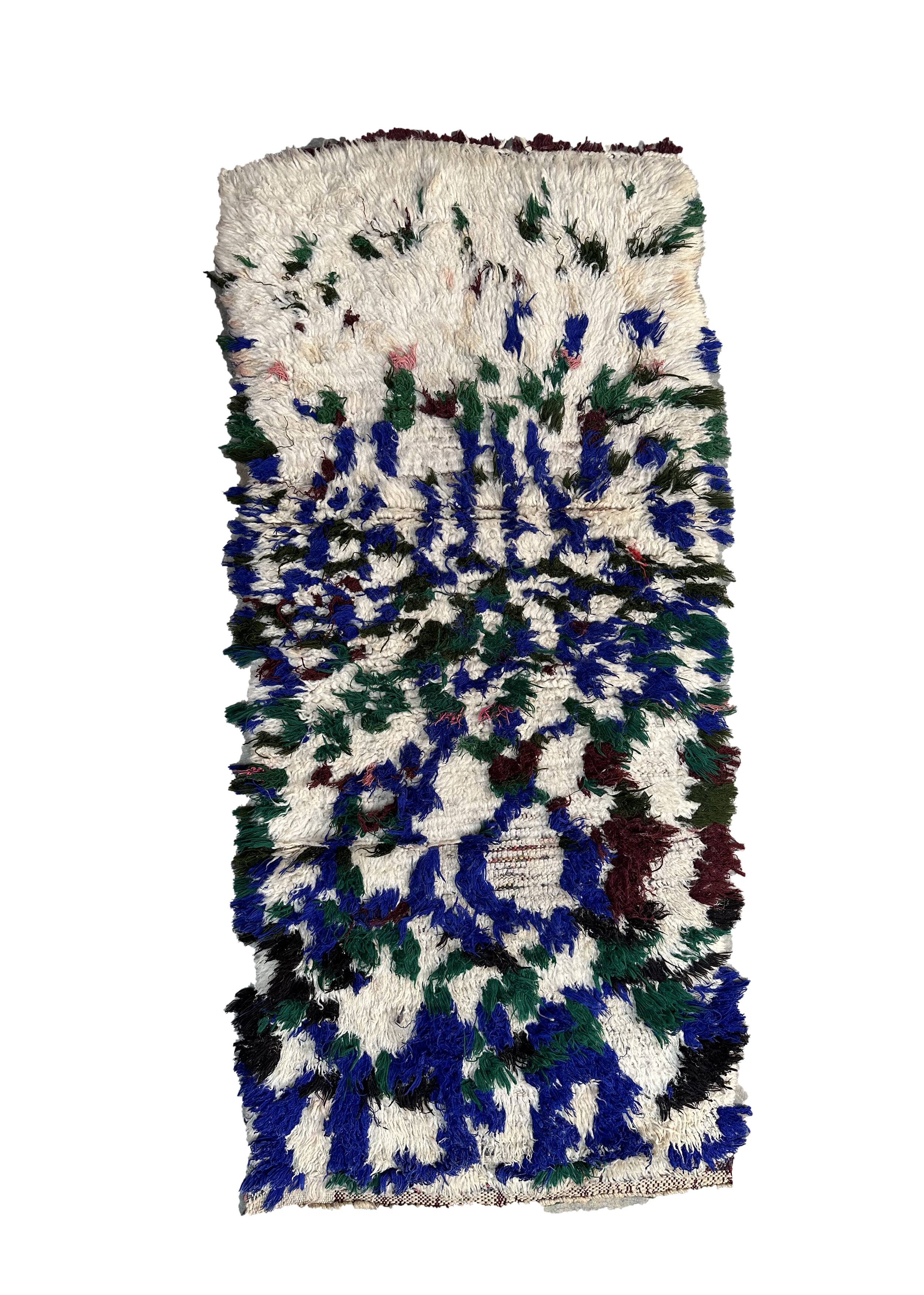 Azilal white and blue Berber rug - 165 x 73 cm