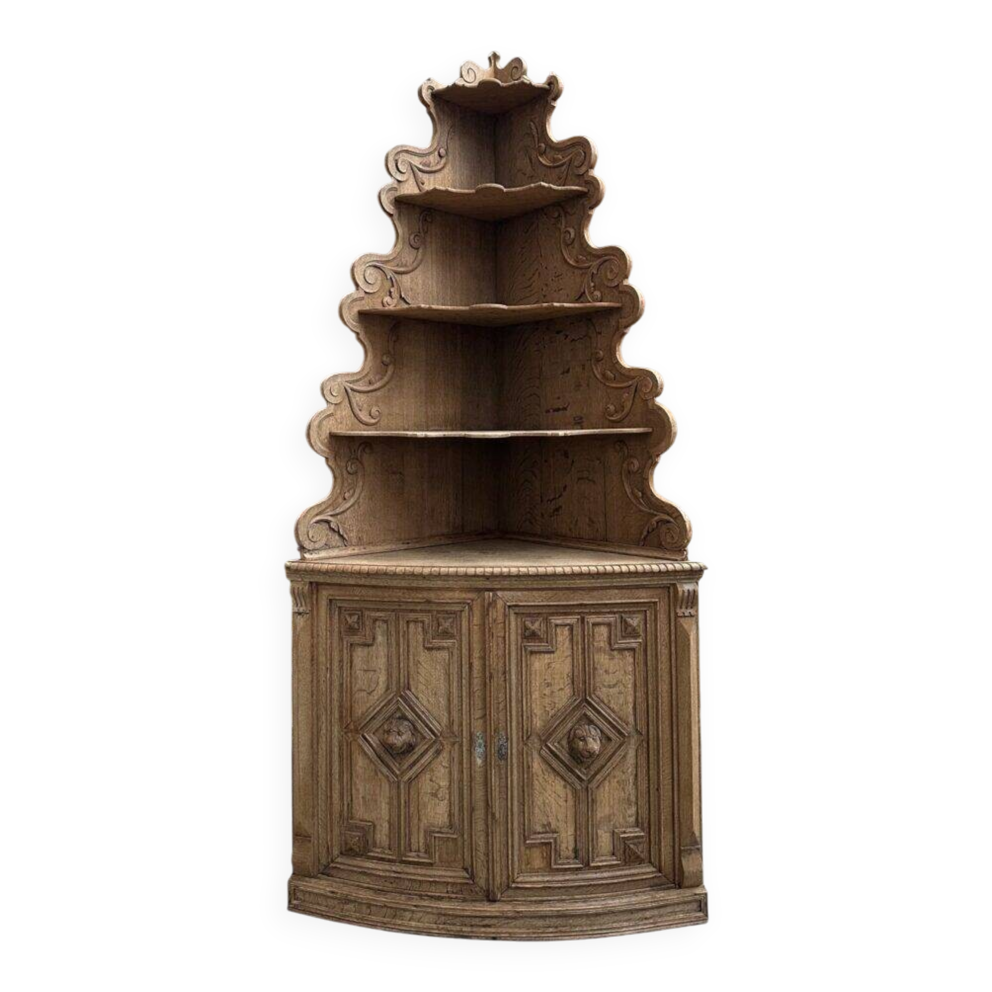 Corner cabinet in oak, late 19th century.