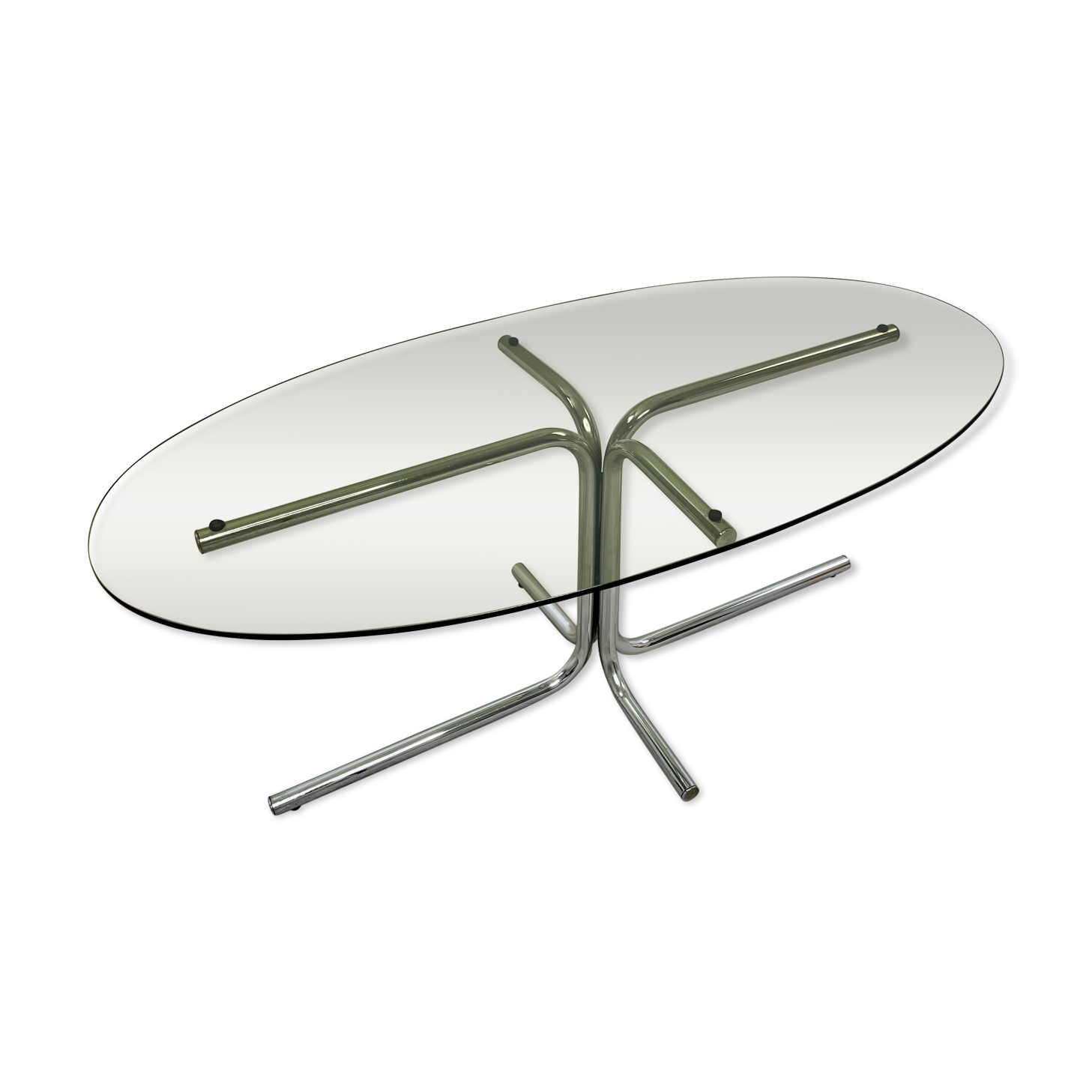 Vintage seventies coffee table in glass and stainless steel