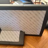 Canapé, cuir noir, Roche Bobois avec méridienne, canapé d’angle