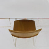 Minimalist Modernist dining set 4 wire chairs with maple wood and matching dining table,1980s