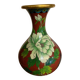 CLOISONNE VASE WITH LOTUS FLOWERS DECOR IN BURGUNDY TONES