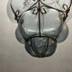 Wrought Iron Tinted Blue Murano Glass Light Pendant 1960’s