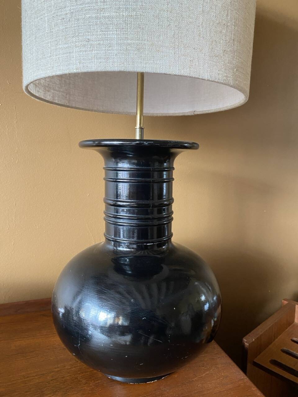 Pair of vintage modernist black lamps from the 1970s.