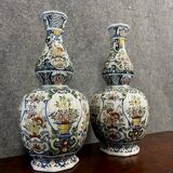 Rouen: pair of flower vases, hand painted around 1880-1900