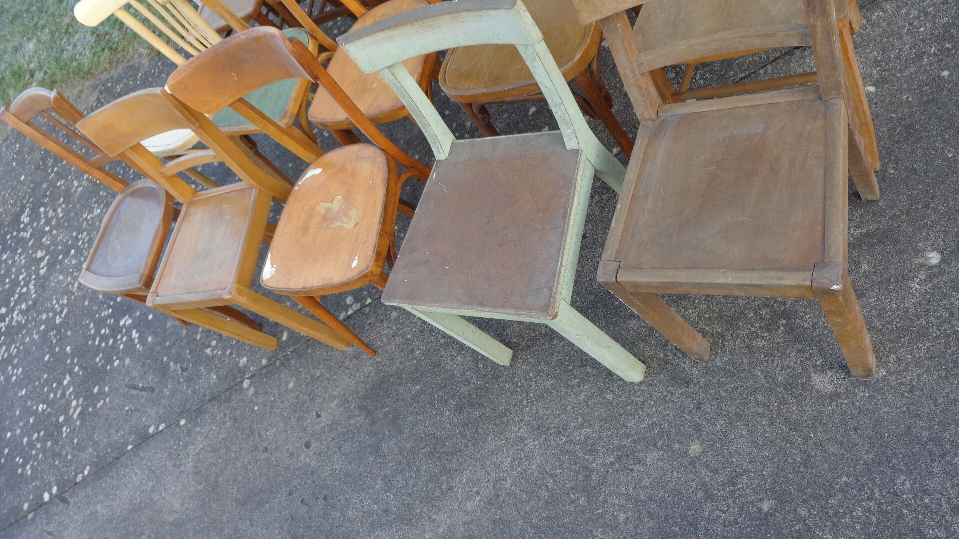 Set of 15 mismatched bistro chairs