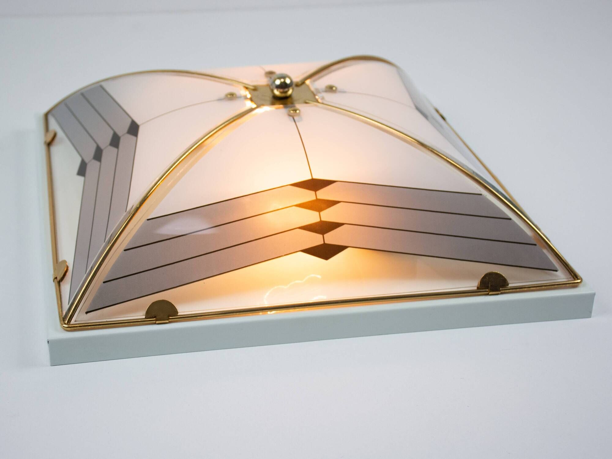 Vintage Art Deco Style White And Gold 1980s Ceiling Or Wall Lamp