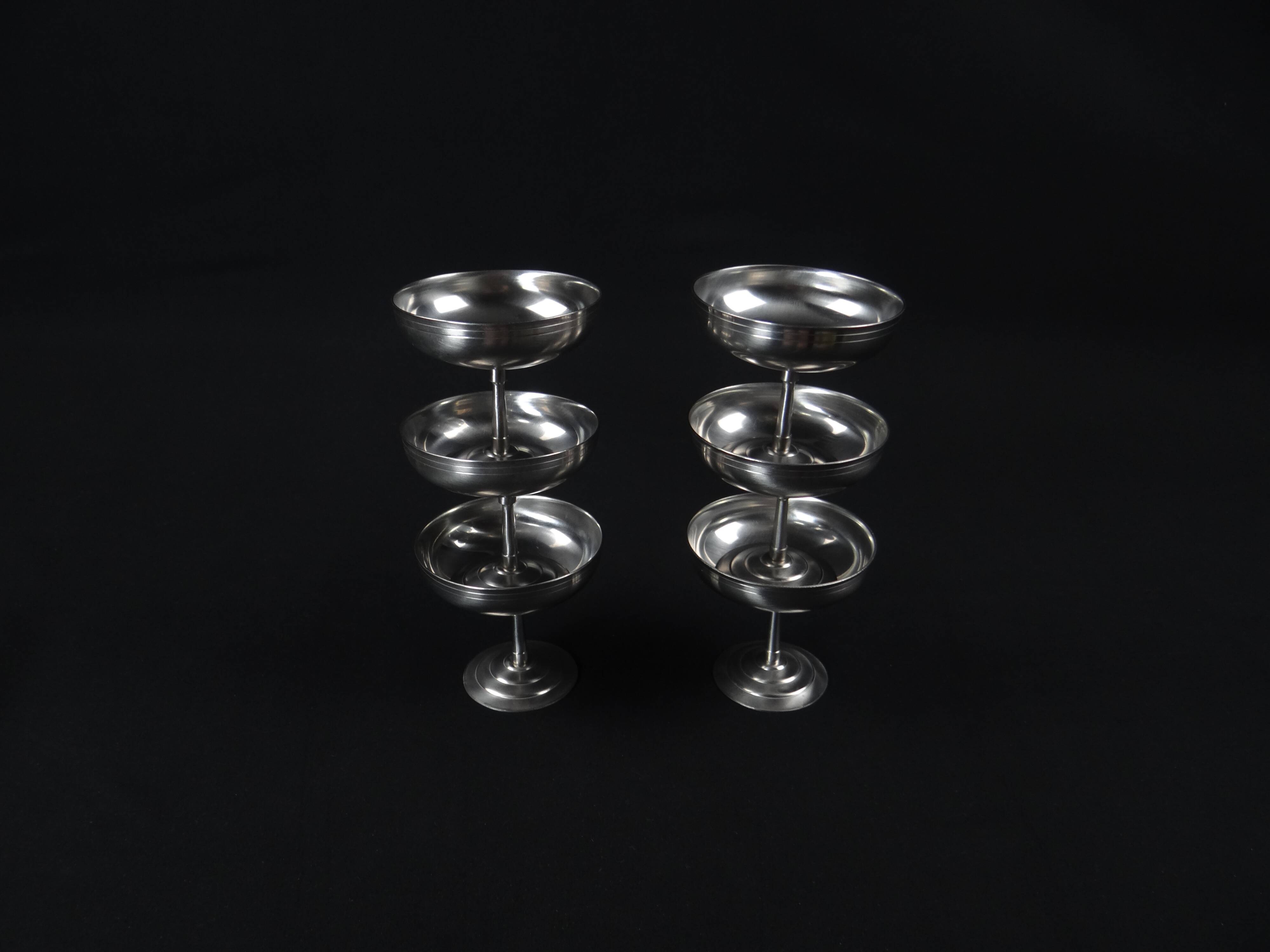 6 stainless steel ice cream cups on foot Létang Rémy stainless steel Made in France