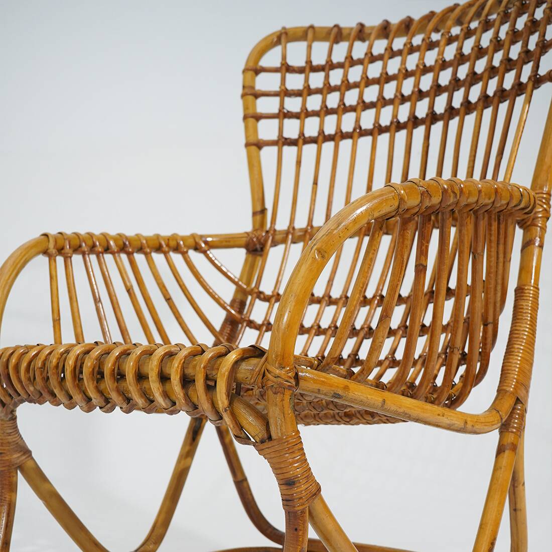 Rattan and woven cane armchair, 1960s