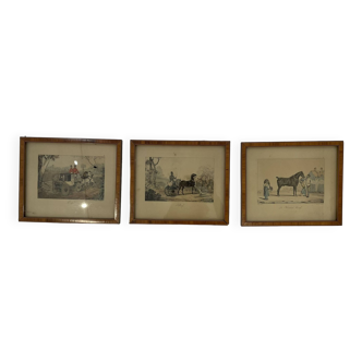Set of 3 equestrian engravings from the 19th century by J. Lith de Delpech