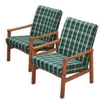 Pair of green patterned armchairs by Ton Bystrice (Thonet) 1960