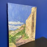 Watercolor Provencal landscape with fortified ramparts