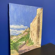 Aquarelle Paysage provençal aux remparts fortifiés