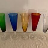 5 colorful champagne flutes in Murano 1970 glass
