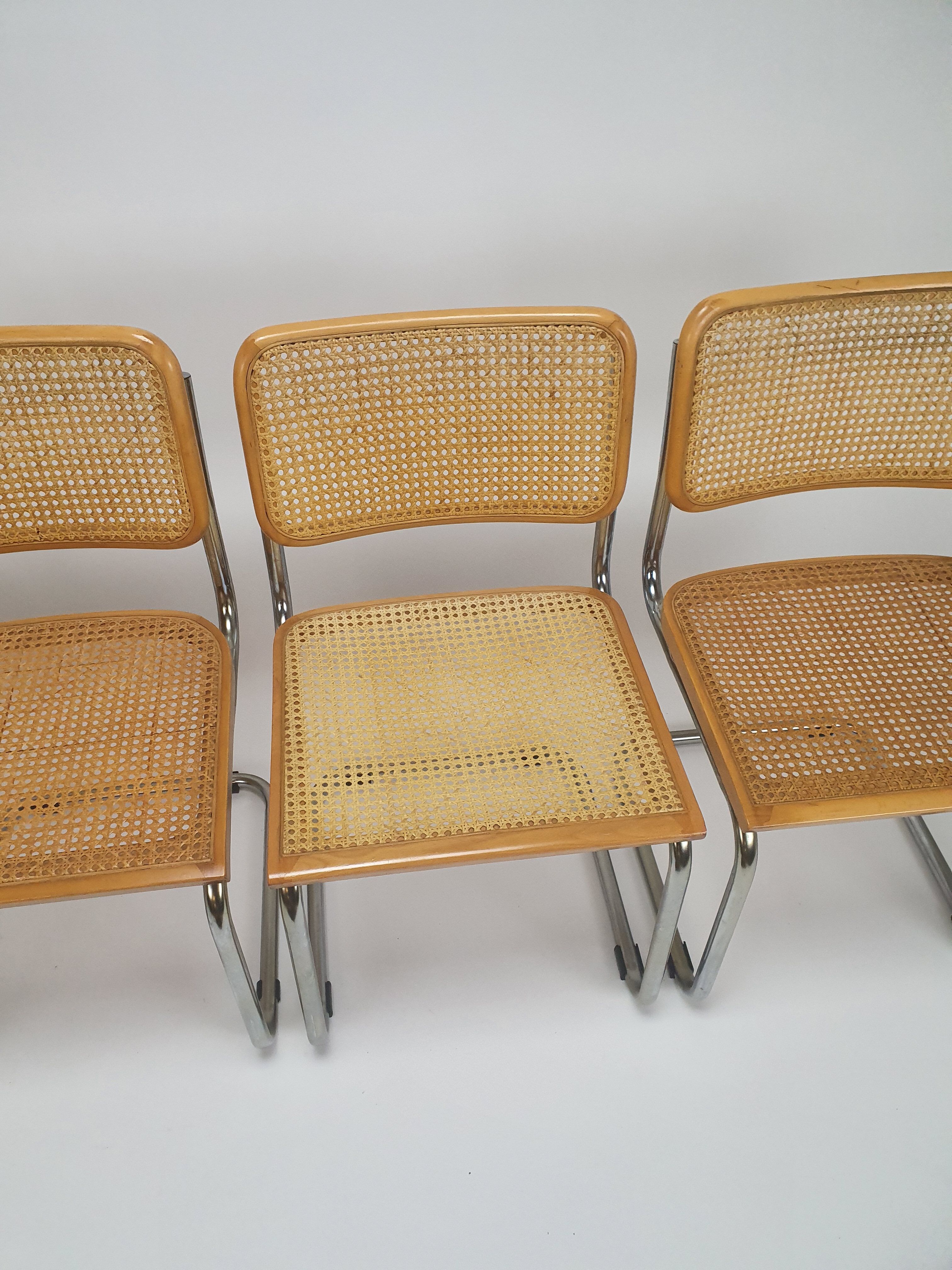 Set of 4 tubular frame and cane dining chairs by Marcel Breuer, 1970s