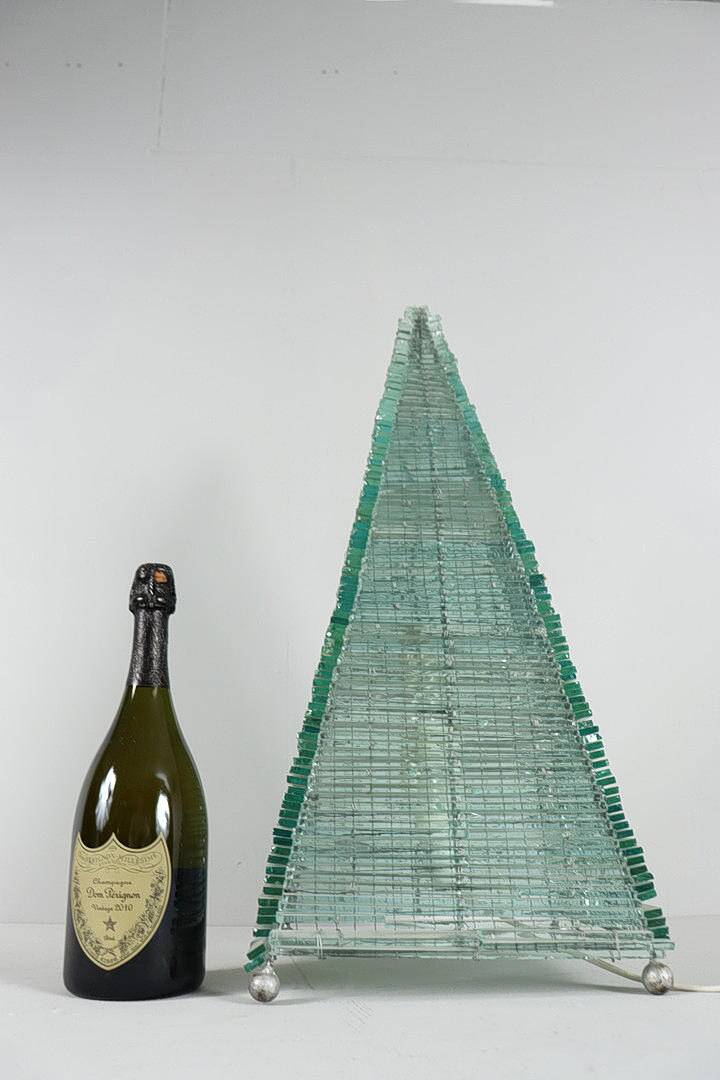 Sculptural pyramid table lamp, glass, France, 1970s.
