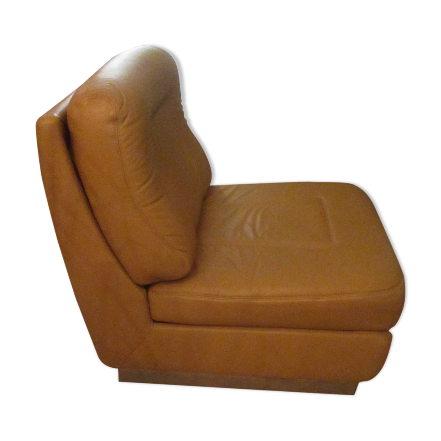 Leather armchair, stainless steel base, 70s