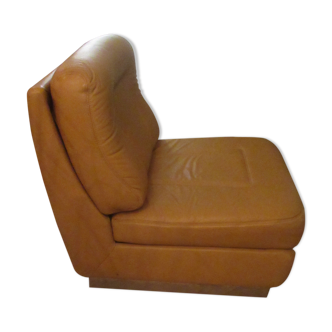 Fauteuil cuir, base inox, années 70