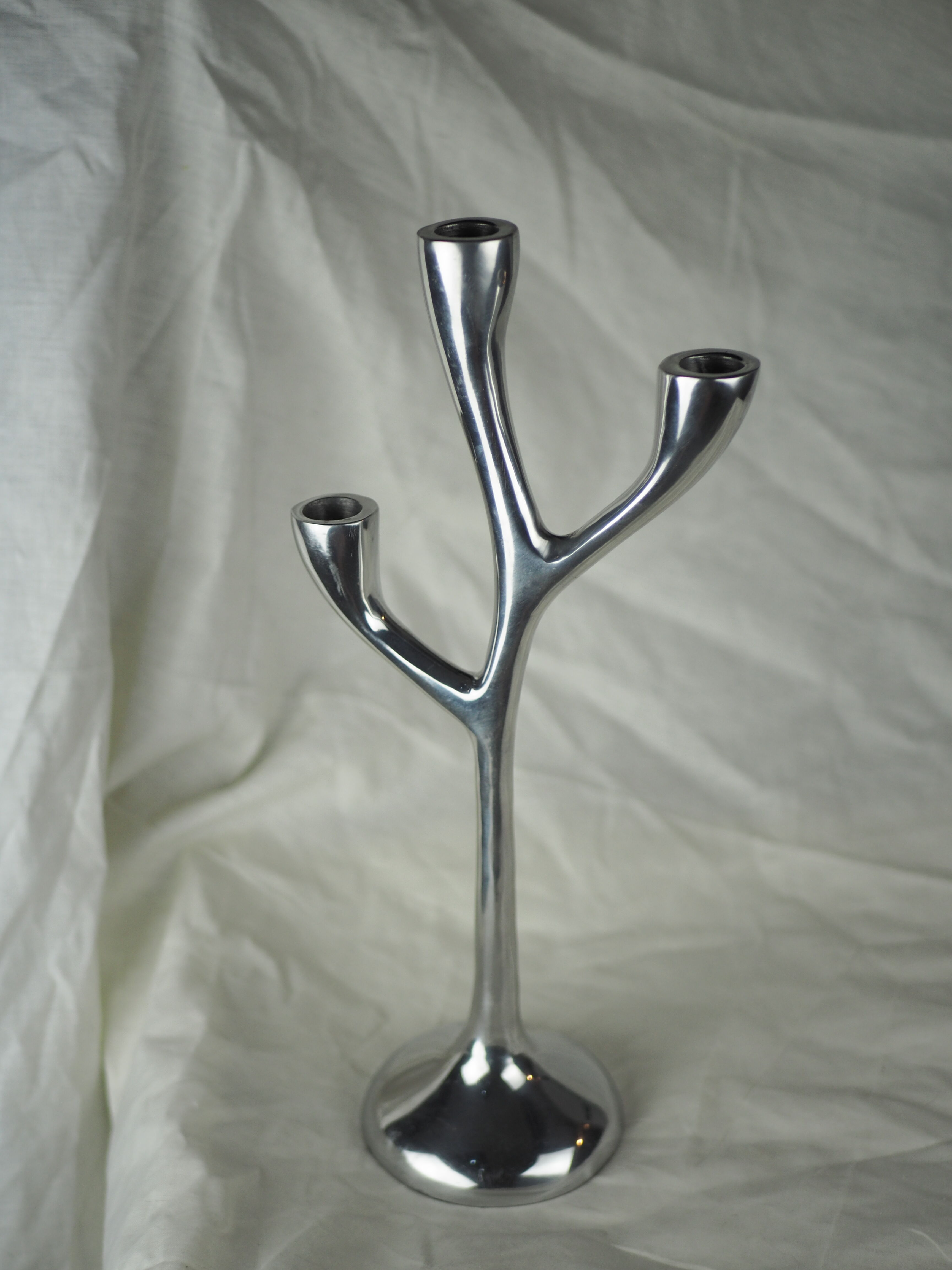 Modern mid-century aluminum three-pointed candelabra