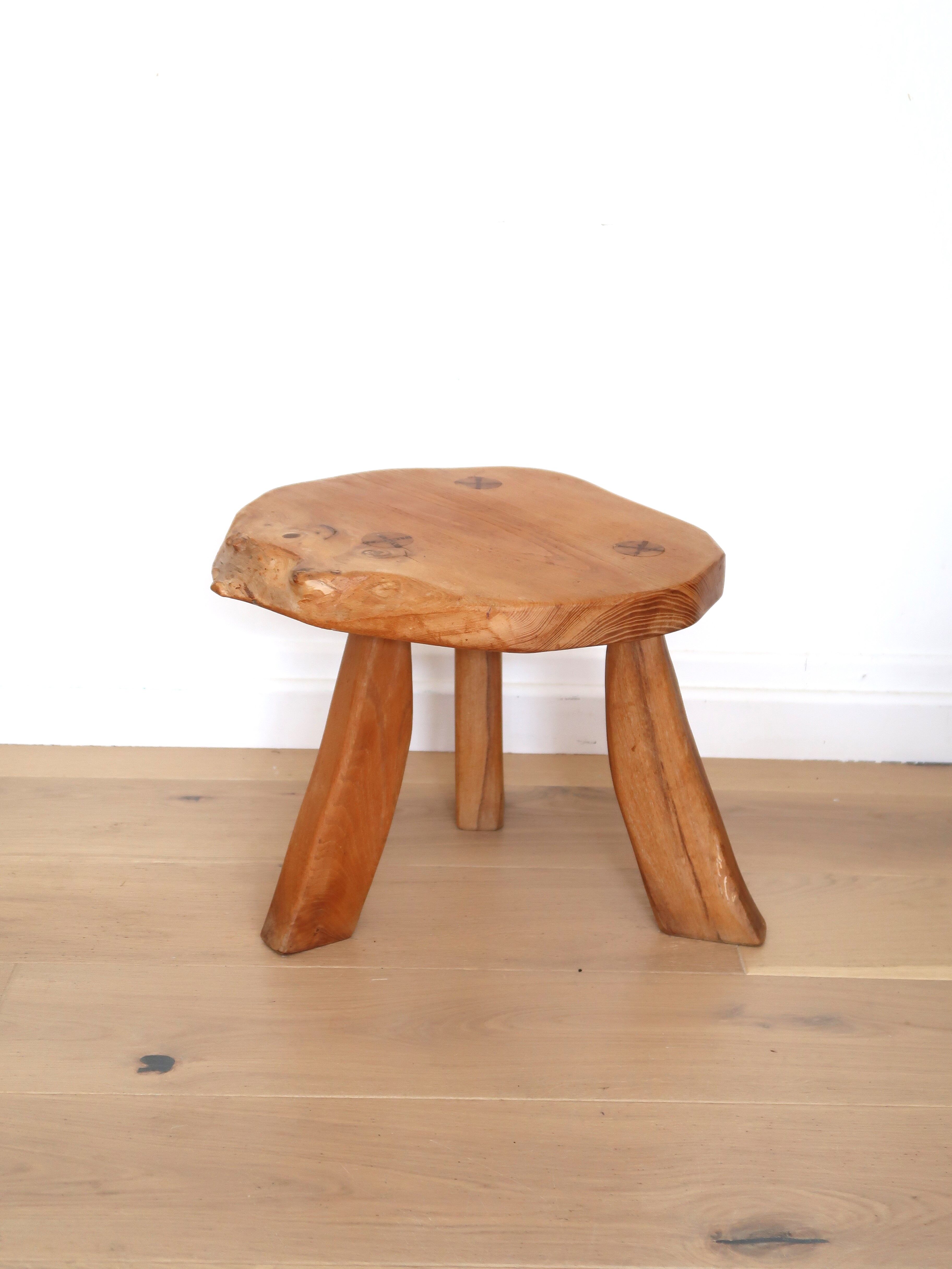 Brutalist solid wood tripod stool vintage
