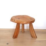 Brutalist solid wood tripod stool vintage