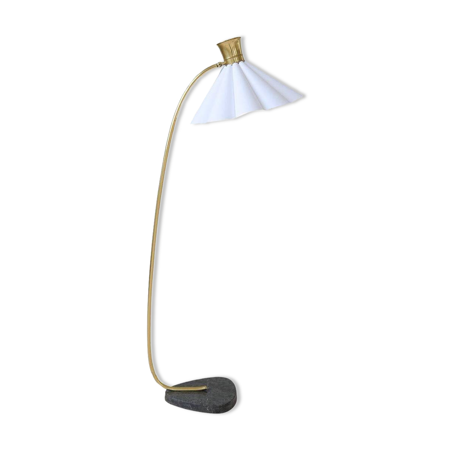 Curved mid-century floor lamp in brass and stone
