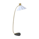 Curved mid-century floor lamp in brass and stone