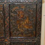 Antique polychrome Tibetan altar cabinet with deer and flowers.