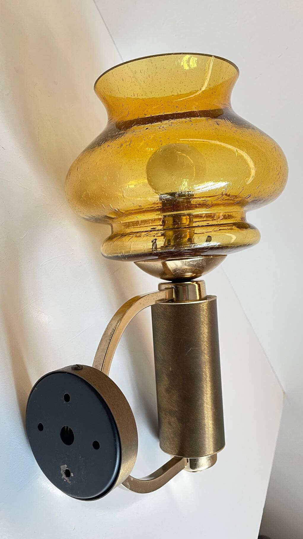 Vintage bubble glass brass applique