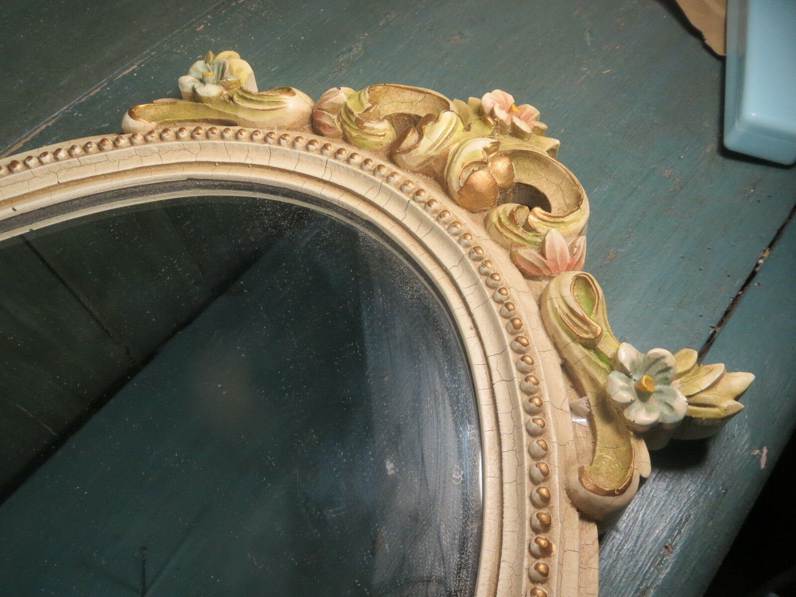 Mirror ice resin glass patina flower louis 15 cracked vintage 71x35cm