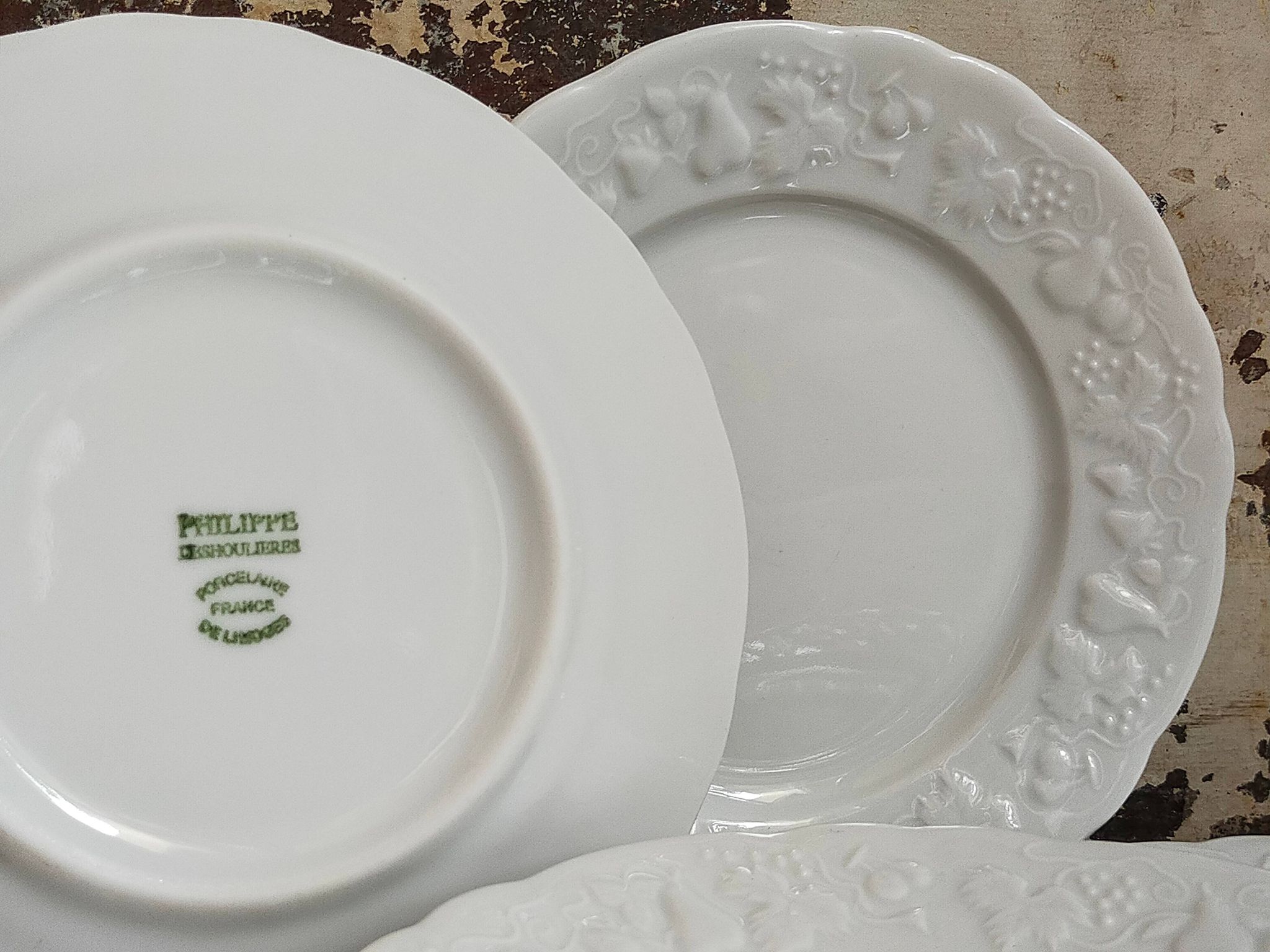 Six vintage Philippe Deshoulières Limoges California porcelain bread plates