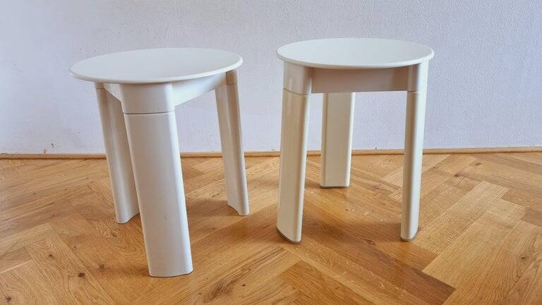 Pair of Midcentury Stools/Side Tables Trio, Olaf Von Bohr, Italy, 1970s