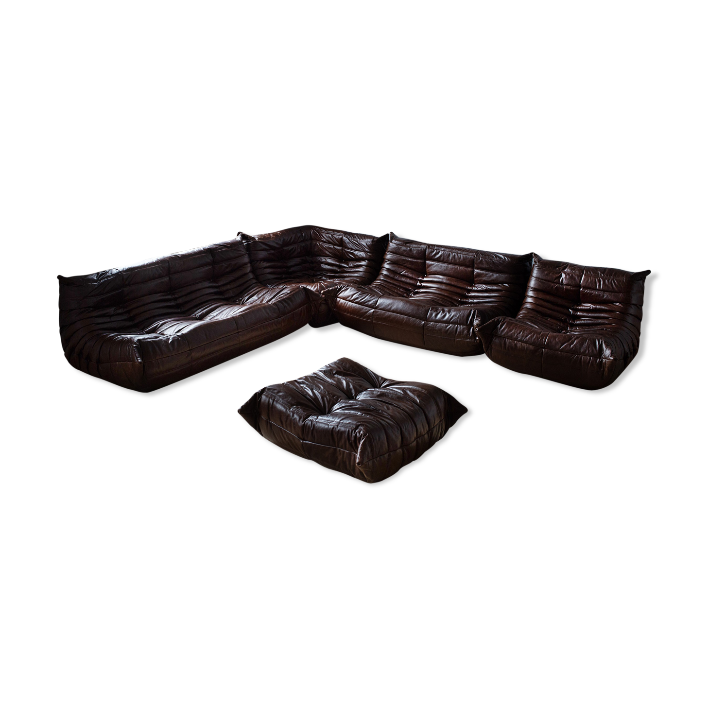 Togo brown leather set designed by Michel Ducaroy 1973